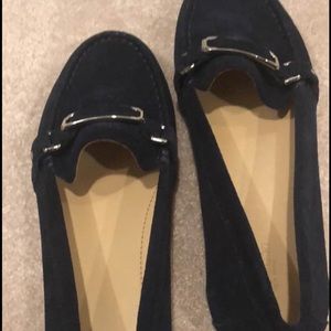 Navy suede coach flats